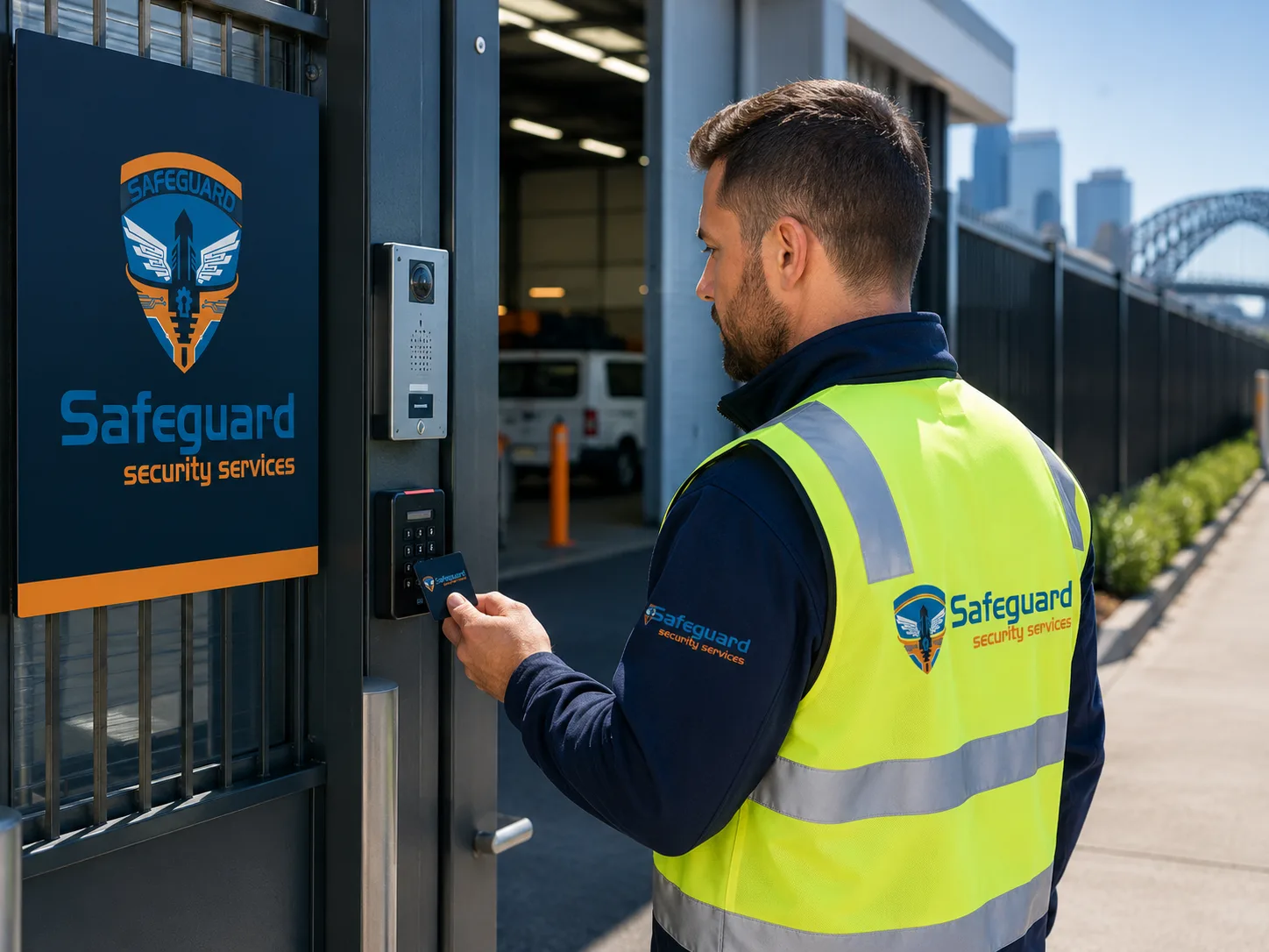 Access keypad and intercom at a warehouse gate