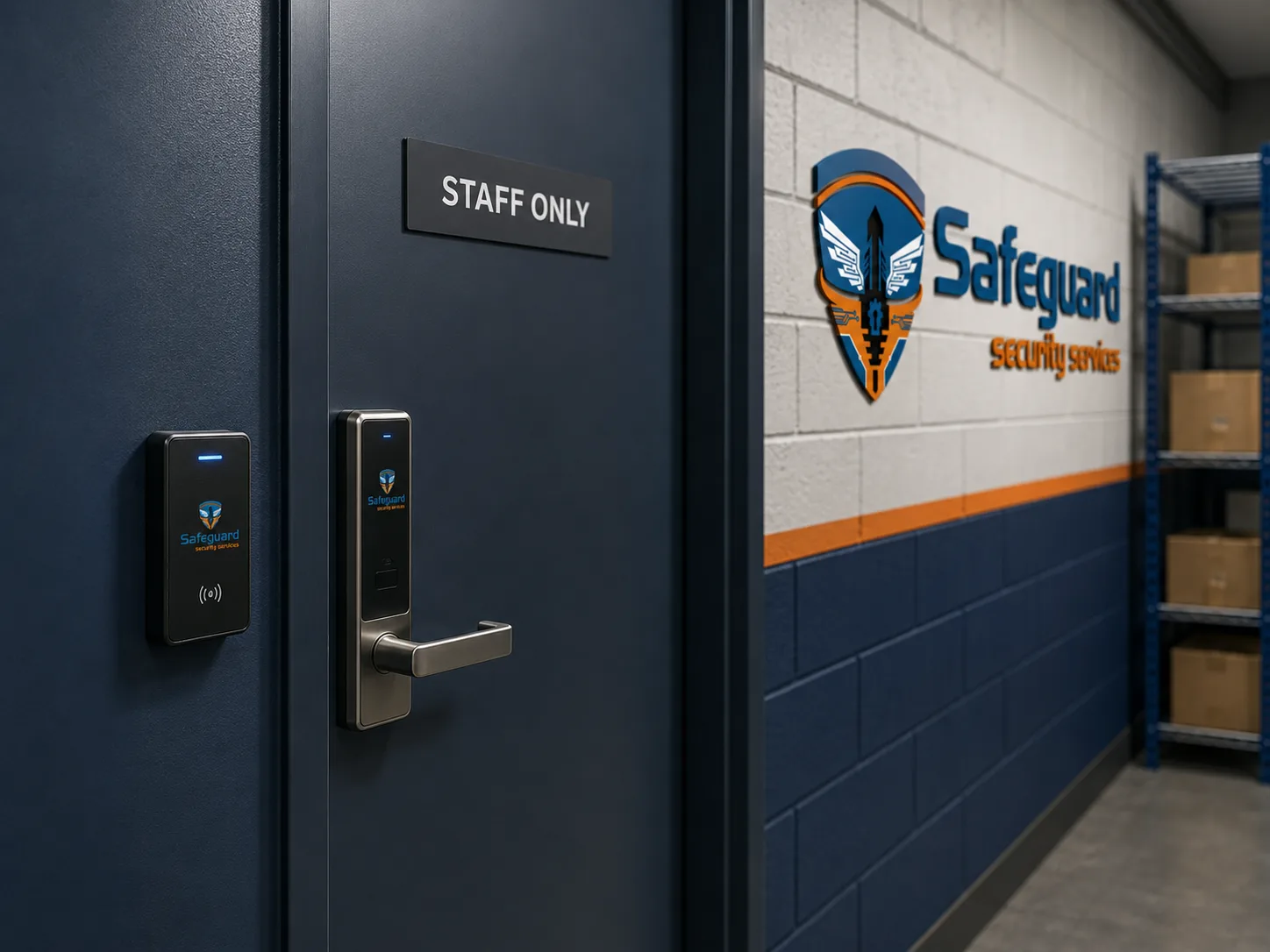 Electronic lock and reader on a retail staff-only door