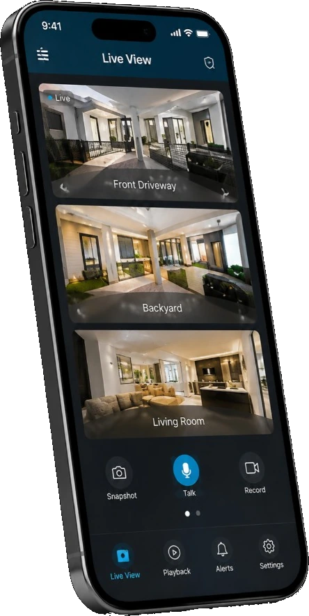 Live CCTV monitoring app on a smartphone