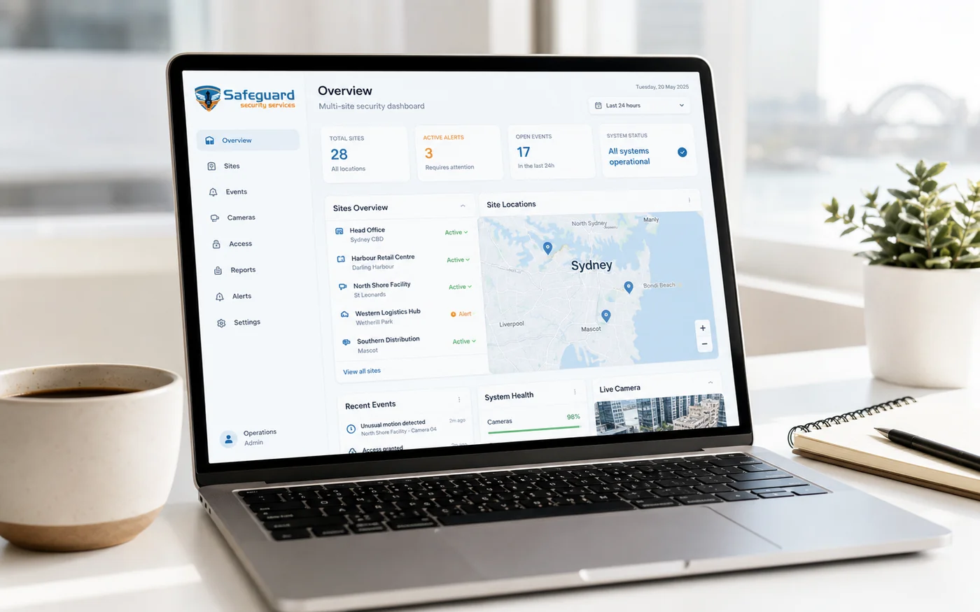Safeguard Solutions multi-site security dashboard