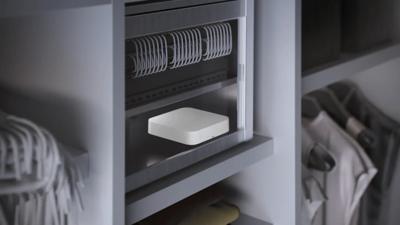 Ajax Hub installed in a neat equipment cabinet