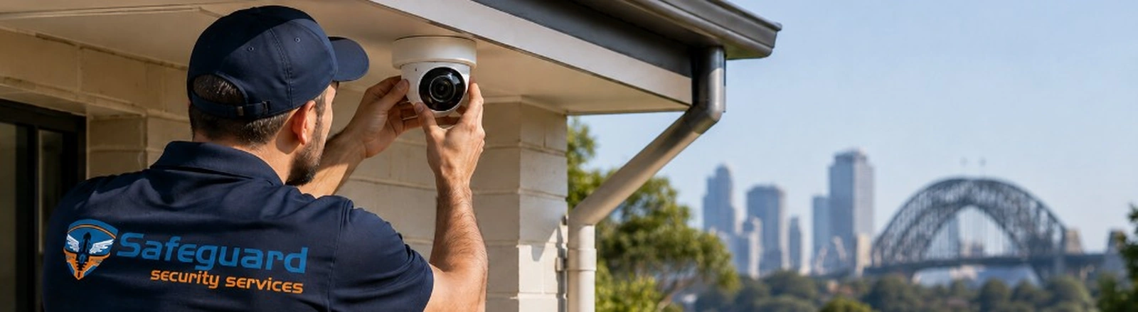 Safeguard technician installing a CCTV camera on a Sydney home