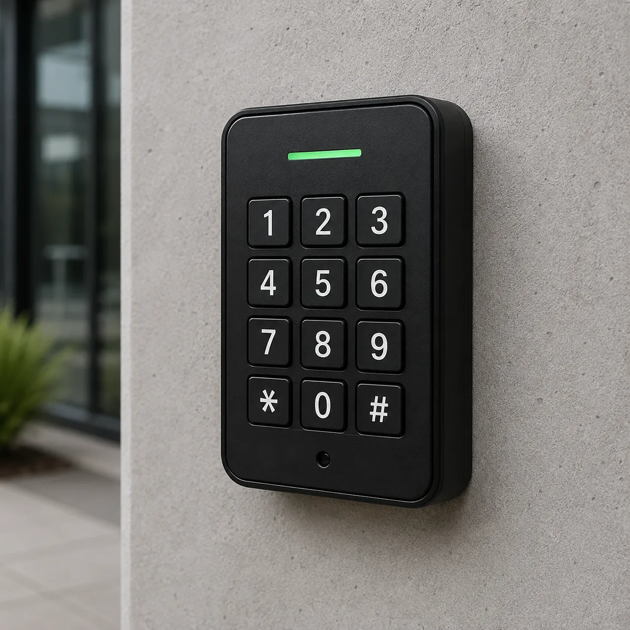 Numeric access control keypad on a wall