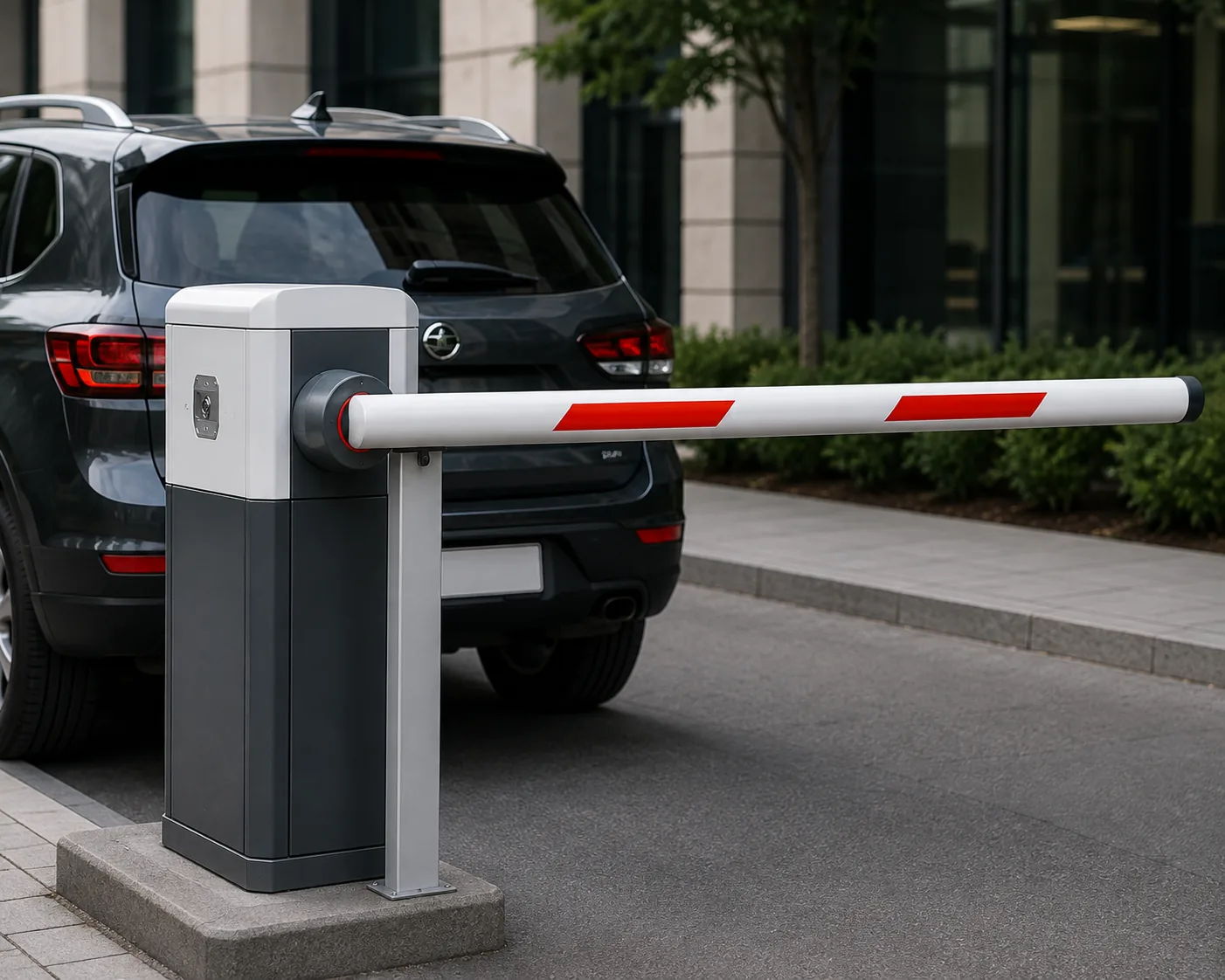 Vehicle at a boom barrier with access control