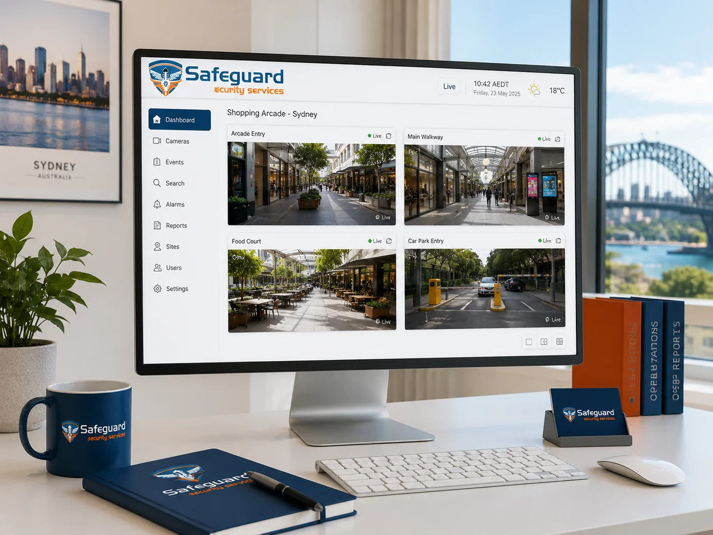 Cloud CCTV multi-camera view on Safeguard Solutions