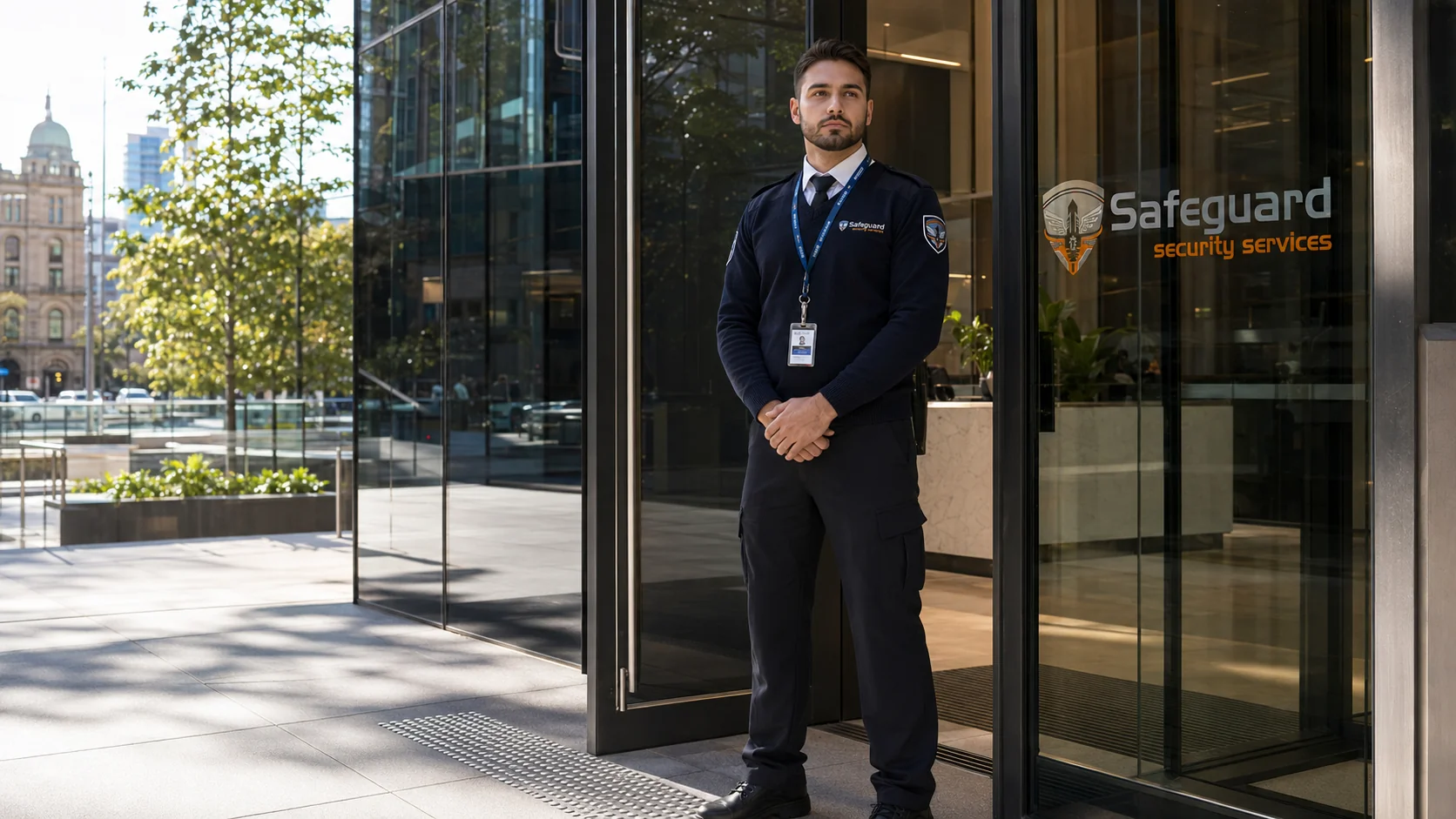 Licensed static security guard on duty in Sydney