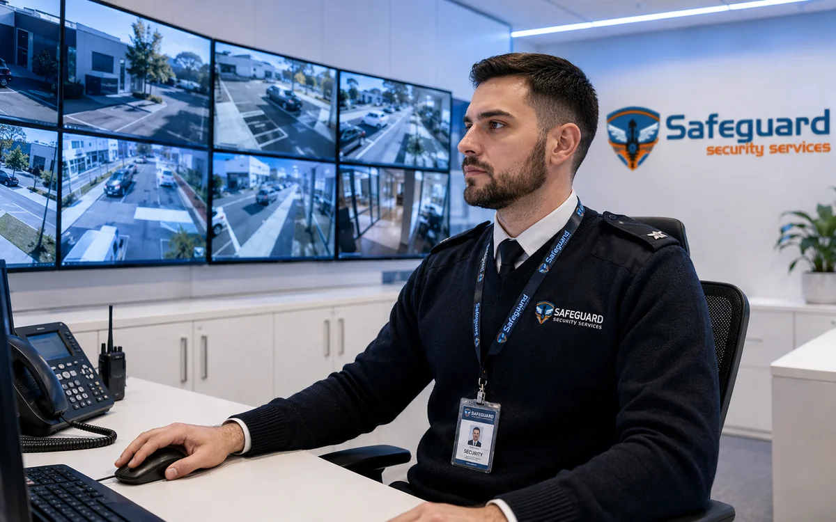 Guard monitoring CCTV on a Sydney site