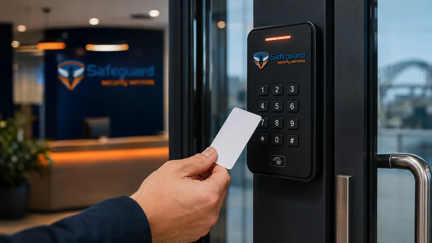 Access control card reader on a commercial door in Sydney