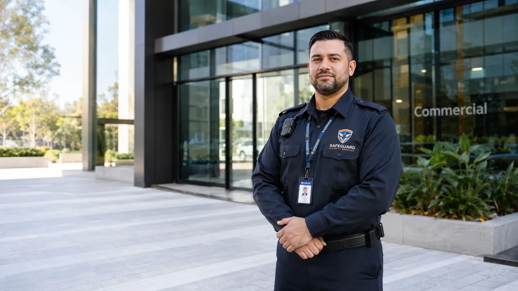 Licensed security guard at a Sydney commercial entrance